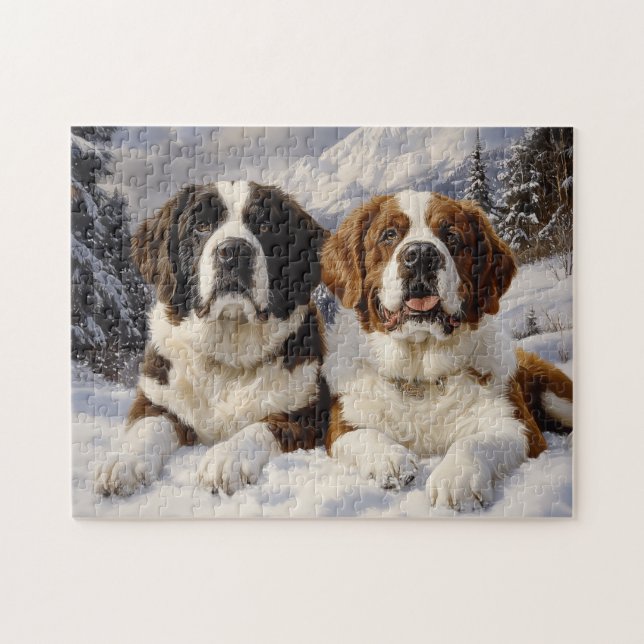 Puzzle Deux Saint-Bernard dans la neige (Horizontal)