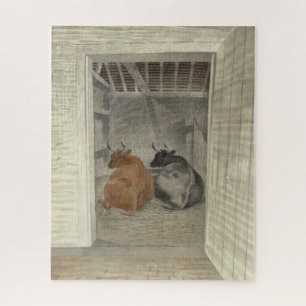 Puzzle Deux vaches dans une stabilité (par Eric Ravilious