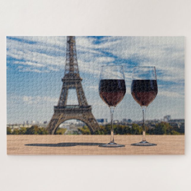 Puzzle Deux verres de vin avec la tour Eiffel (Horizontal)