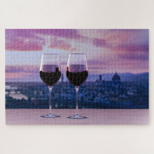 Puzzle Deux verres de vin rouge sur la ligne d'horizon de