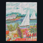 Puzzle Deux voiliers<br><div class="desc">Deux voiliers et cottages II par des champs de Karen. Caractéristiques deux voiliers flottant dans l'eau entourée par les fleurs et les cottages colorés.</div>