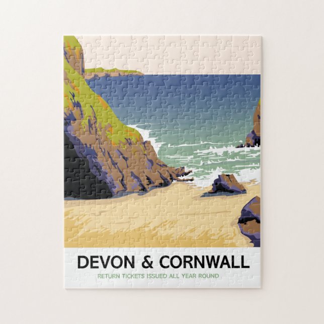 Puzzle Devon & Cornwall "go by rail" Voyage de style vint (Vertical)