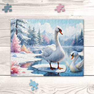Puzzle d'hiver maman et bébé cygne