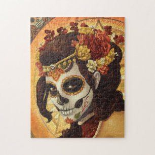 Puzzle Dia De Los Muertos Throw Pillow
