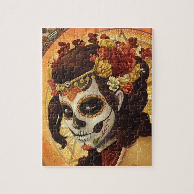 Puzzle Dia De Los Muertos Throw Pillow (Vertical)