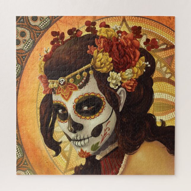 Puzzle Dia De Los Muertos Throw Pillow (Vertical)