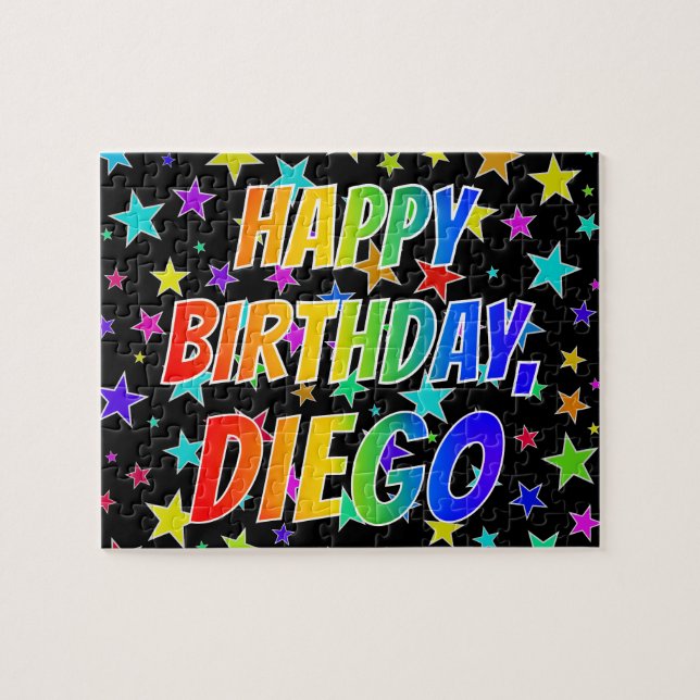 Puzzle "DIEGO" Prénom, Amusant "HEUREUX ANNIVERSAIRE" (Horizontal)