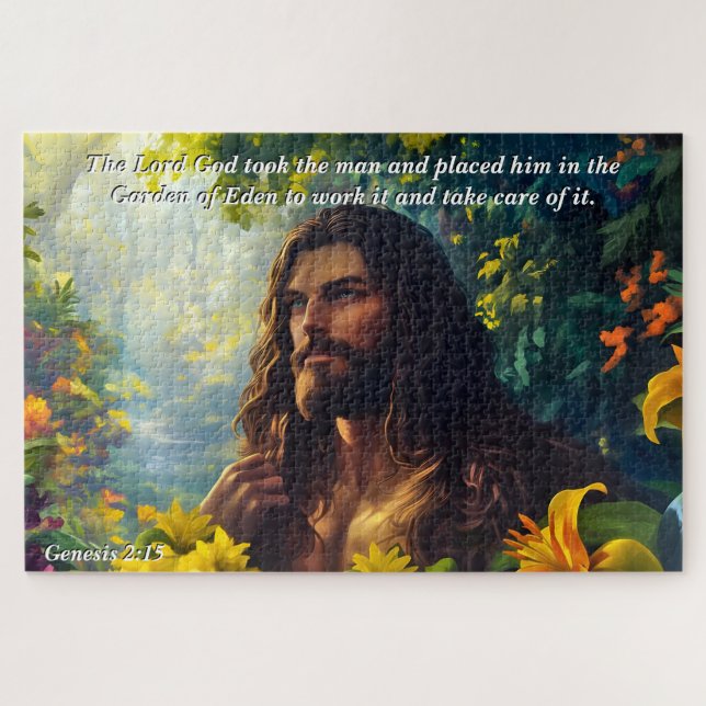 Puzzle Dieu a placé l'homme dans le jardin, Dieu et Verse (Horizontal)