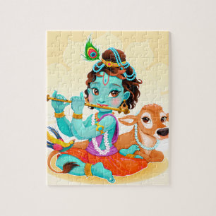 Puzzle Dieu indien de Krishna jouant l'illustration de