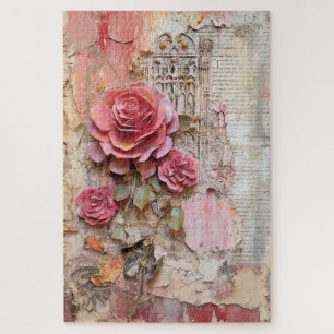 Puzzle Difficile Pink Floral Grunge Découpage Inspiré