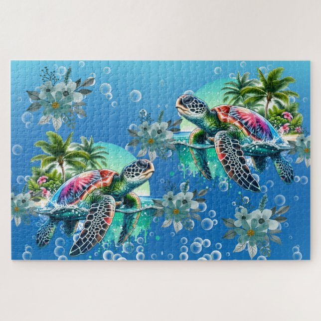 Puzzle difficile Whimsical Tortue de mer Jigsaw (Horizontal)