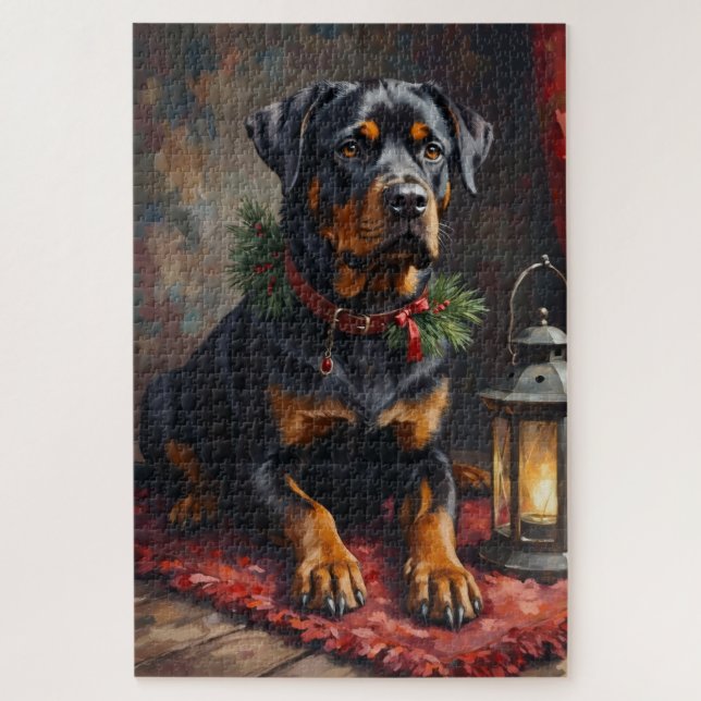 Puzzle Dignified Rottweiler Dog Christmas Lantern (Vertical)