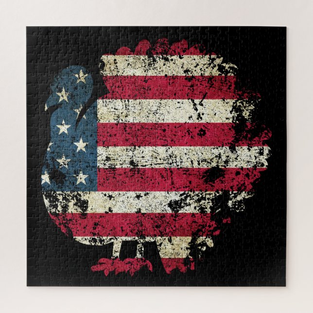 Puzzle Dinde de Thanksgiving avec drapeau américain (Vertical)