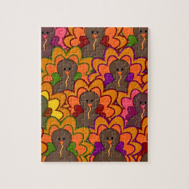 Puzzle Dindes de Thanksgiving Colorées Amusantes (Vertical)