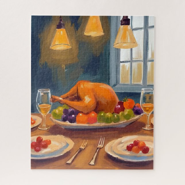 Puzzle Dîner de dinde | Bonne fête de Thanksgiving peinte (Vertical)