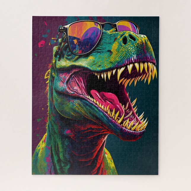 Puzzle Dinosaur T Rex Cool Bleu Vert Jurassique Poster (Vertical)