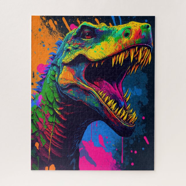 Puzzle Dinosaur T Rex Orange Bleu (Vertical)