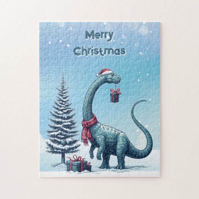 Puzzle dinosaure Brontosaurus de Noël (Vertical)