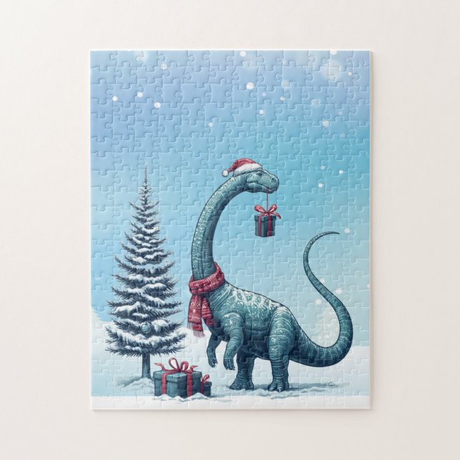Puzzle dinosaure Brontosaurus de Noël (Vertical)
