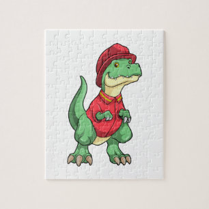 Puzzle Dinosaure comme pompier avec casque d'incendie