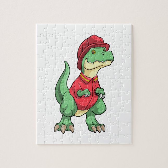 Puzzle Dinosaure comme pompier avec casque d'incendie (Vertical)