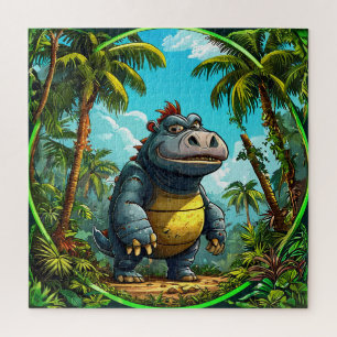 Puzzle Dinosaure de dessin animé coloré dans la jungle tr