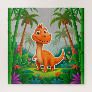 Puzzle Dinosaure orange joueur dans un cadre de jungle lu