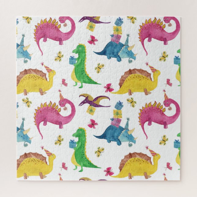 Puzzle Dinosaure party : motif aquarelle. (Vertical)