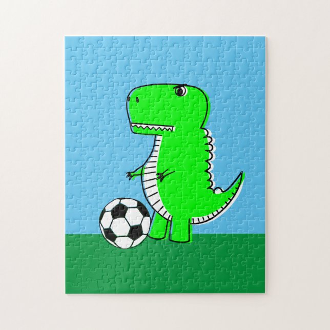 Puzzle Dinosaure Vert Aime Le Football (Vertical)