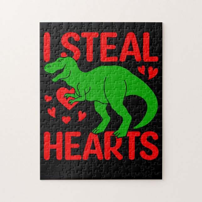 Puzzle Dinosaure Vert Valentine I Voler Coeurs (Vertical)