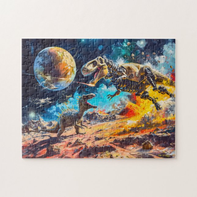 Puzzle Dinosaures attaqués par des extraterrestres dans l (Horizontal)