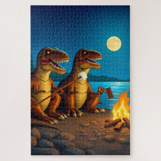 Puzzle Dinosaures faisant rôtir des guimauves (Vertical)