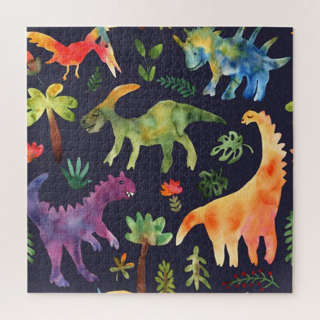 Puzzle Dinosaures floraux : Aquarelle (Vertical)