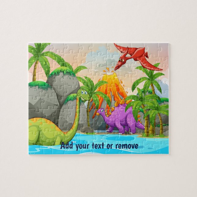 Puzzle Dinosaures jurassiques amusants, jungle, volcan, l (Horizontal)