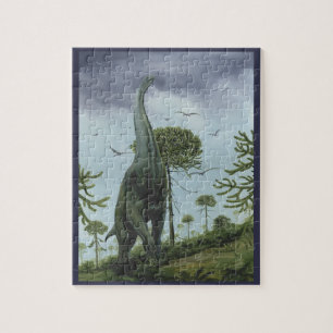 Puzzle Dinosaures Vintage, Sauroposeidon avec oiseaux vol