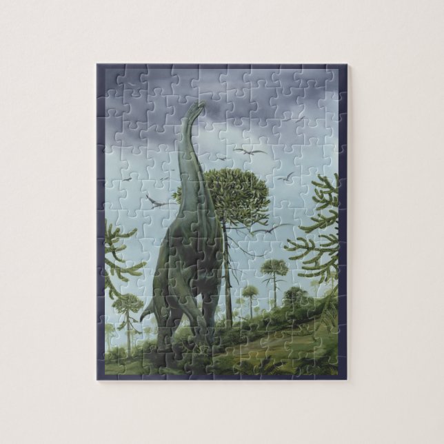 Puzzle Dinosaures vintages, Sauroposeidon avec oiseaux vo (Vertical)