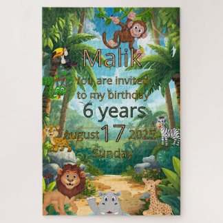 Puzzle d'invitation de fête Jungle personnalisable
