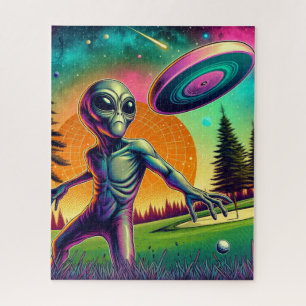 Puzzle Disque golf Alien avec fond de planète