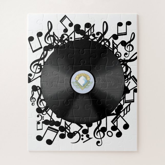 Puzzle Disque vinyle ancien et notes de musique (Vertical)