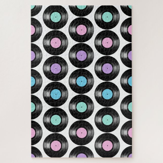 Puzzle Disques vinyles rétro motif coloré (Vertical)