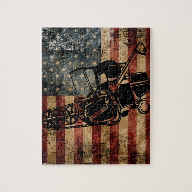 Puzzle Distressed américain Drapeau Combine Tractor Puzzl (Vertical)