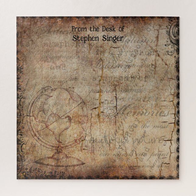 Puzzle Distressed Steampunk Globe Travel Journal Paper (Vertical)
