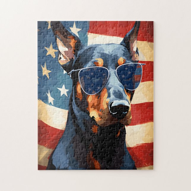 Puzzle Doberman 4 juillet fête de l'indépendance (Vertical)