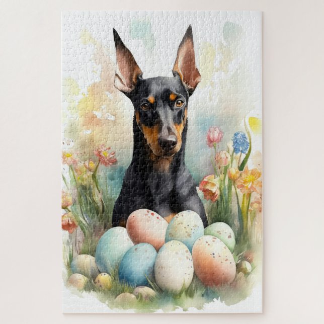 Puzzle Doberman aux oeufs de Pâques (Vertical)