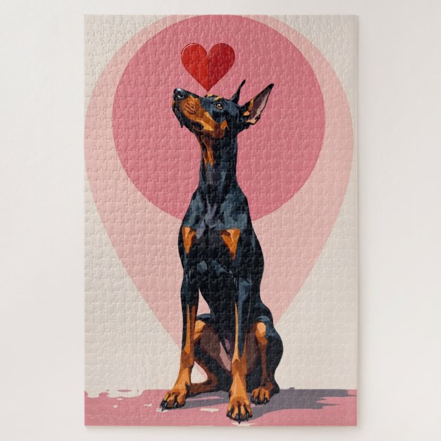 Puzzle Doberman Balancing Perfect Heart Vector Valentine (Vertical)