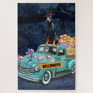 Puzzle Doberman Chien Halloween Camion Effrayant Nuit