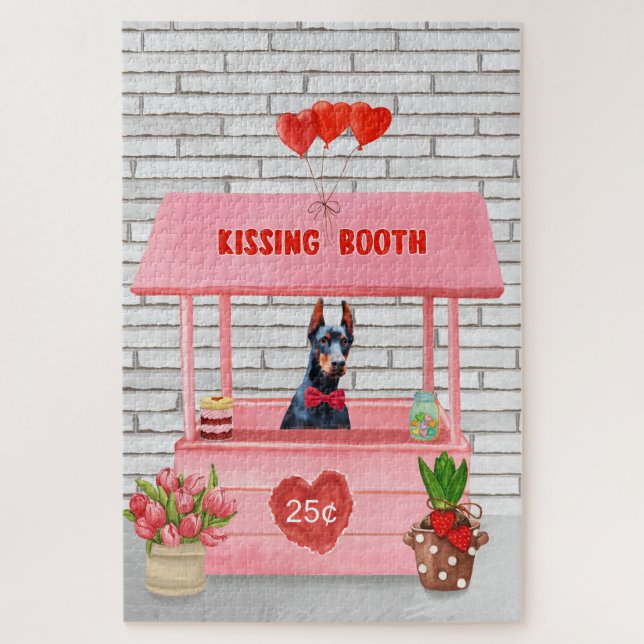 Puzzle Doberman Chien Valentine's Day Kissing Booth (Vertical)