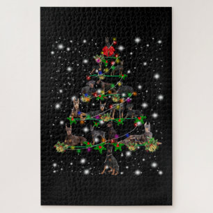 Puzzle Doberman Christmas Tree Covered By Flashlight