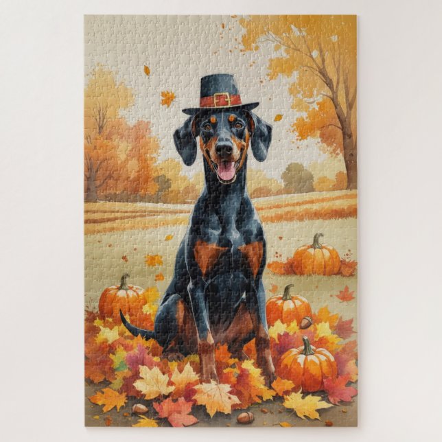 Puzzle Doberman Dans Les Feuilles D'automne Art De Thanks (Vertical)