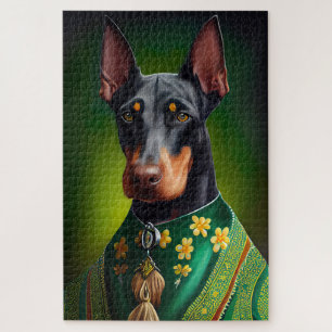 Puzzle Doberman Dog en tenue de la Saint Patrick